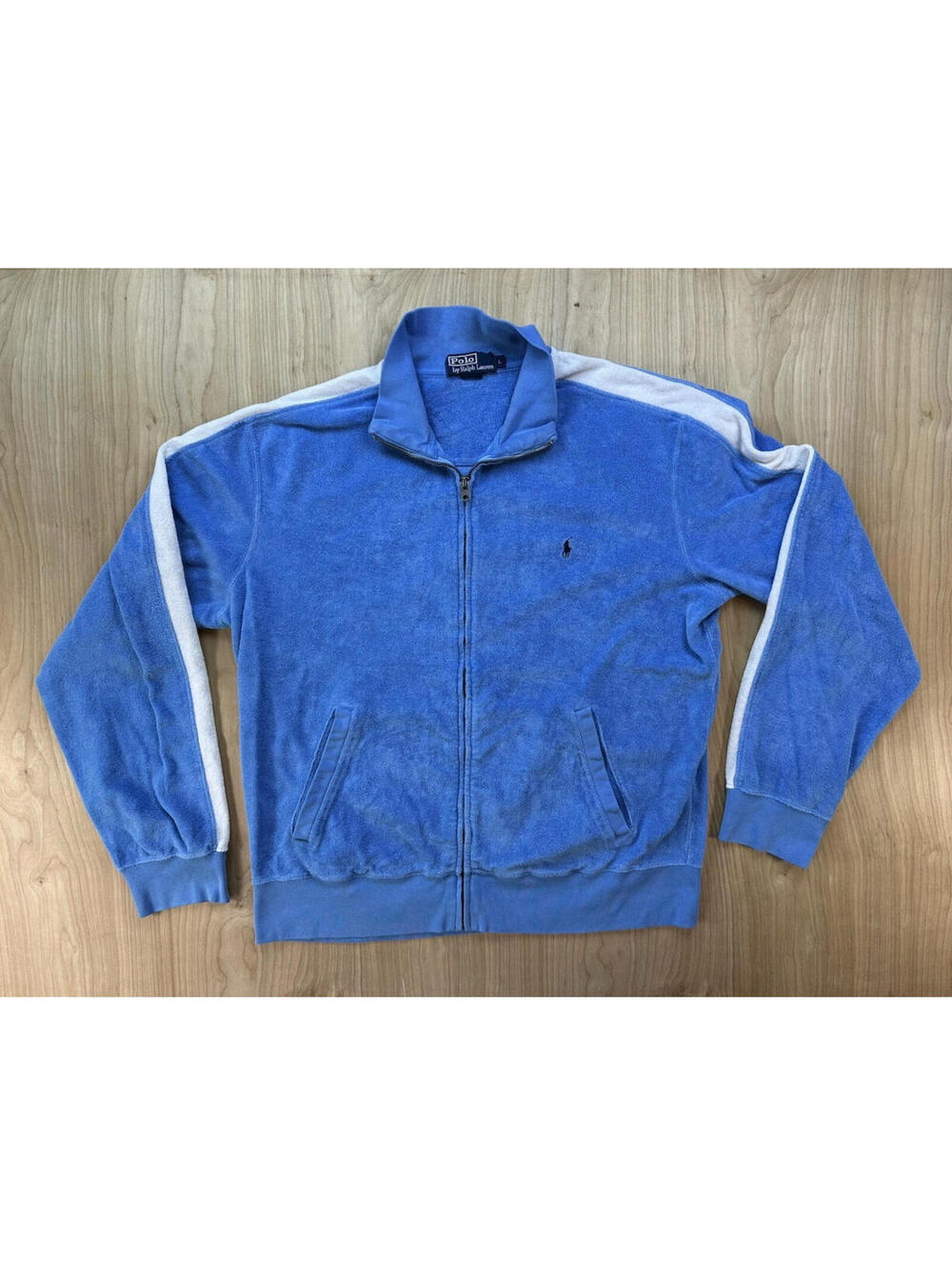 vintage 80's POLO RALPH LAUREN terry cloth ZIP UP SWEATSHIRT JACKET large STRIPE